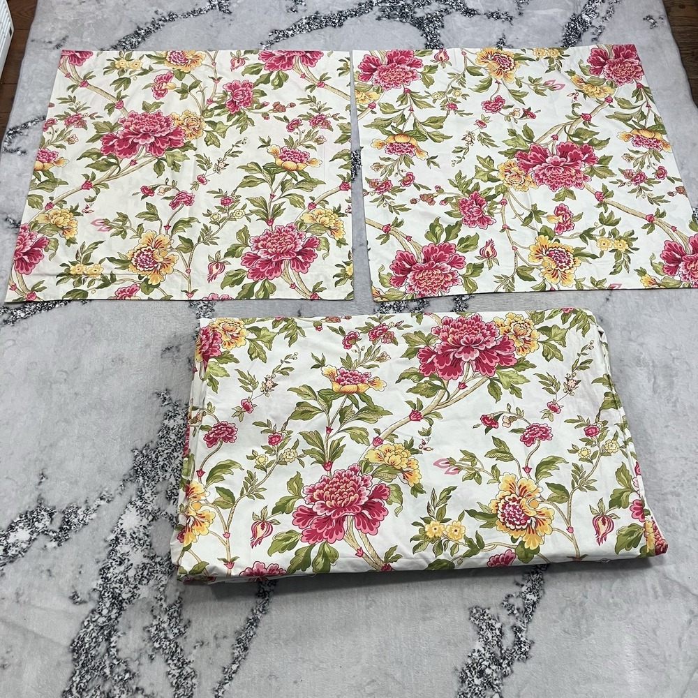 Pottery Barn Twin Duvet Cover Set Pink Floral‎ Cottage Garden 100% Cotton